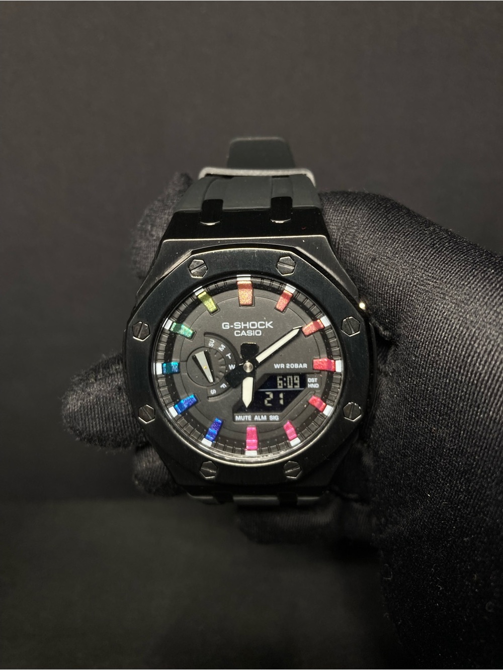Custom G Shock Black and Rainbow GMA 2100 Model